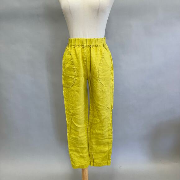 Not Perfect Linen Genova tapered linen Pants Chartreuse size small - Picture 1 of 13